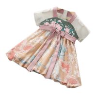 Summer Hanfu Girls' Dresses Chinese Style Pink Flower Princess Dress