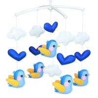 Blue Birds Baby Crib Mobile Handmade Non-Woven Musical Mobile Crib Toy Nursery Room Decor