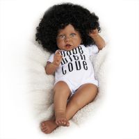 RBG Reborn Baby Doll 22 Inches Lifelike Newborn Sweet Afro African American Baby Vinyl Reborn Baby Doll Gift Toy for Children (Option: Silicone Vinyl Body Doll)